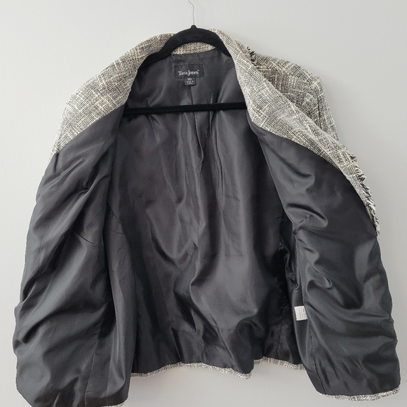 Grey Blazer Tweed Style Log Sleeve Fringed Lapel Cotton Size 20 - Picture 4 of 12